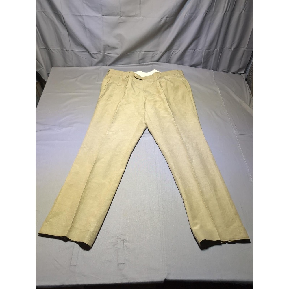 Paul Stuart Mens Dress Pants 36 Reg Silk Linen Blend Pleated Khaki Tan